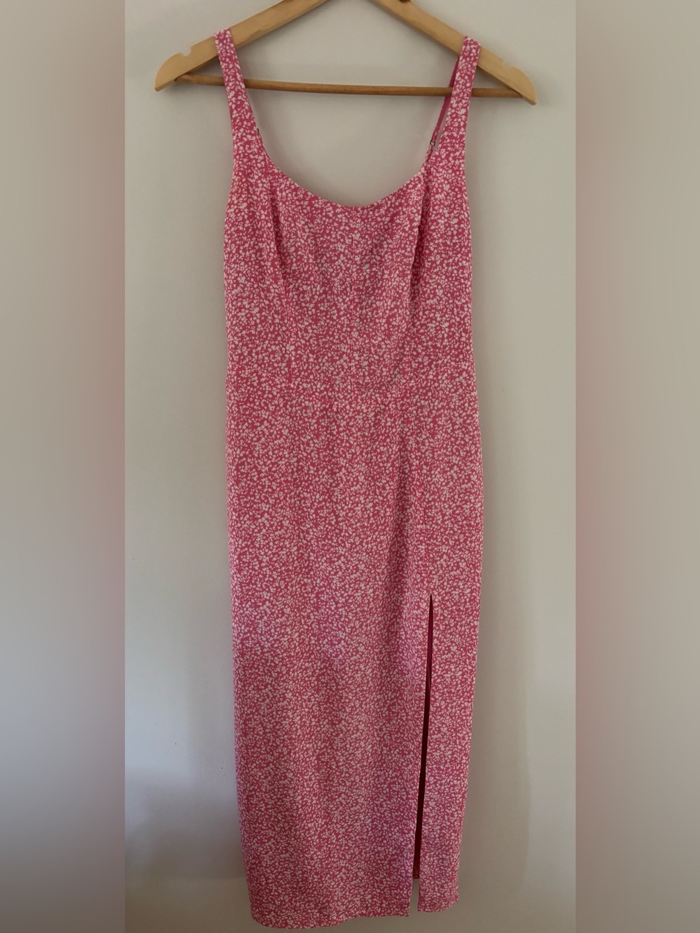 Abercrombie & Fitch Pink Floral Midi Slip Dress with Side Slit